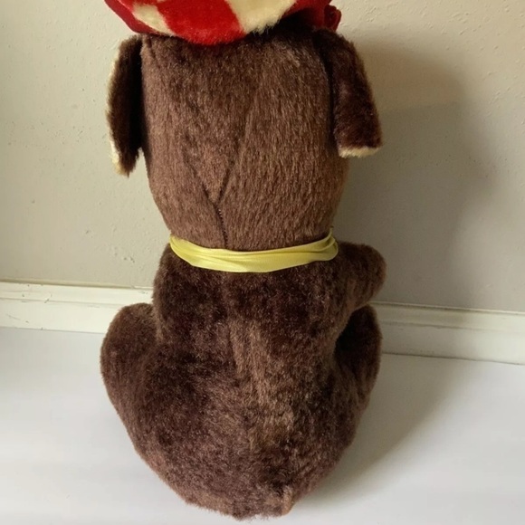 VINTAGE 1950s Or Older stuffed animal dog 20 Inch With Red Hat - Picture 3 of 4